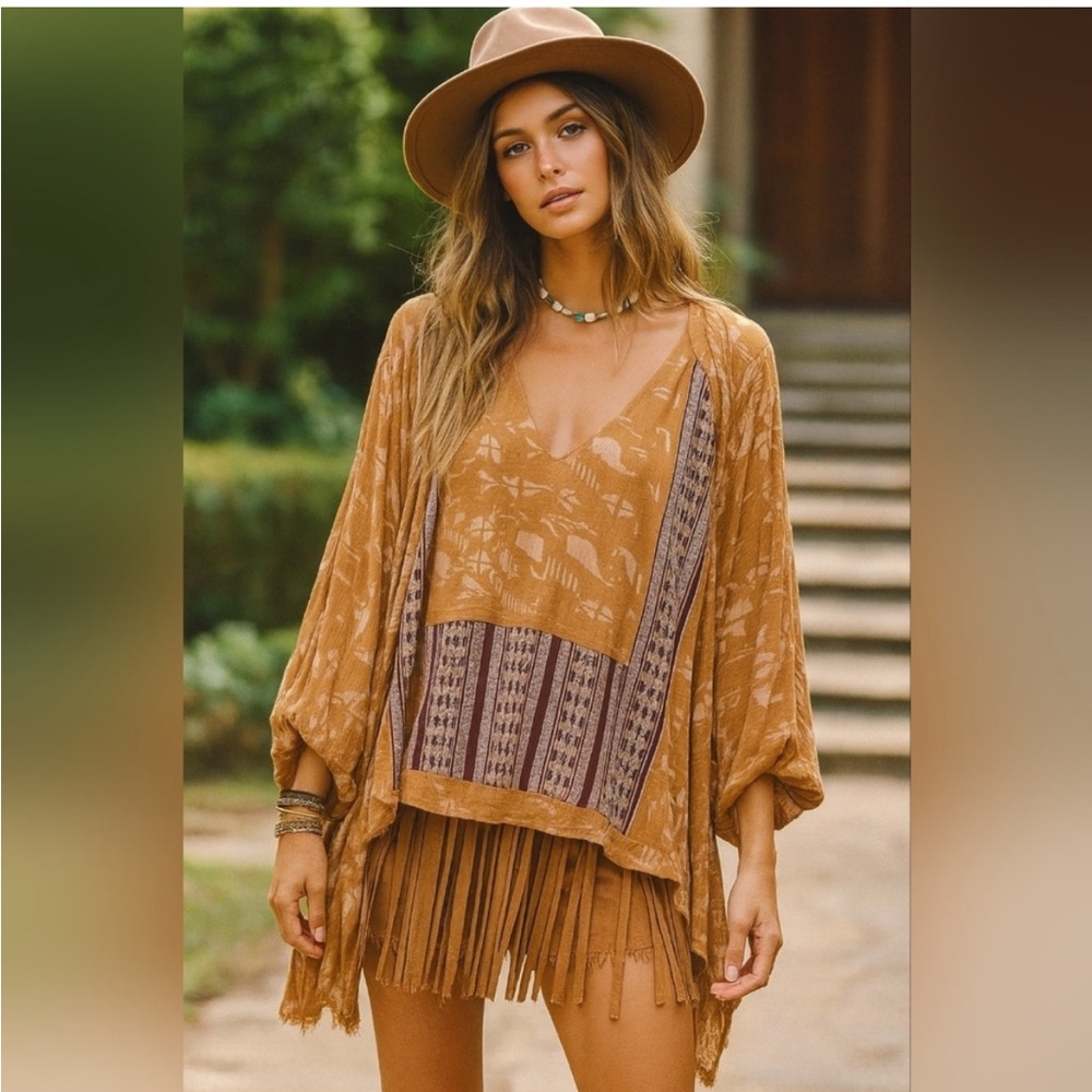 lucky brand caramel aztec blouse